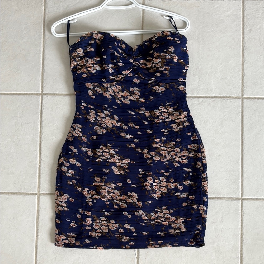Sans Souci Blue Tan Bodycon Dress Sweetheart Neckline